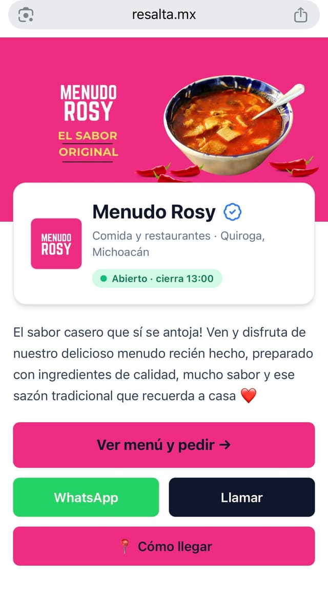 Página de inicio de Menudo Rosy en Resalta