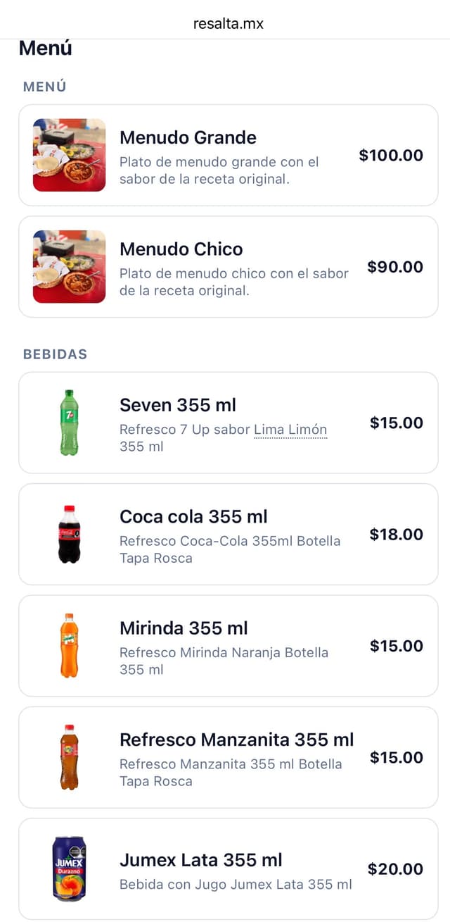 Menú de Menudo Rosy en Resalta