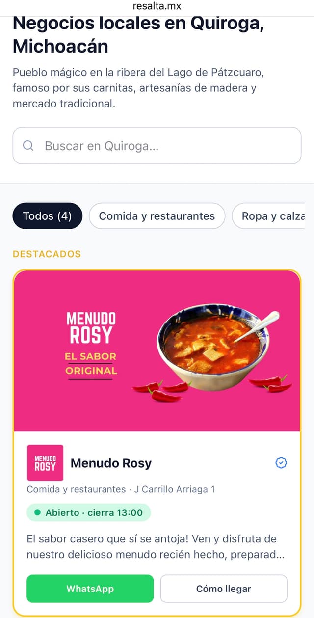 Sitio de Menudo Rosy en Resalta